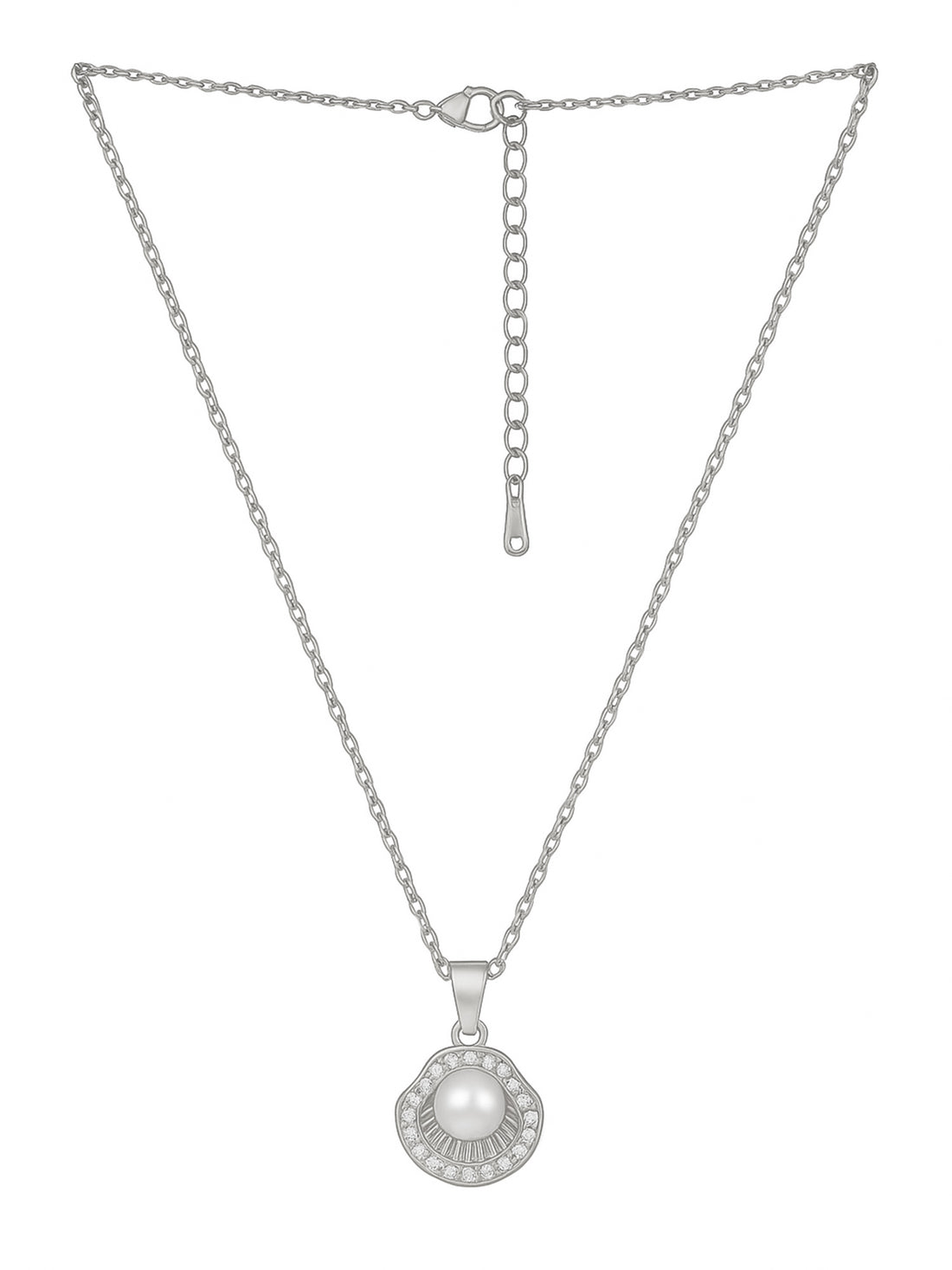 Bohey by KARATCART Delicate Seashell Inspired Silver Pearl Pendant for Women