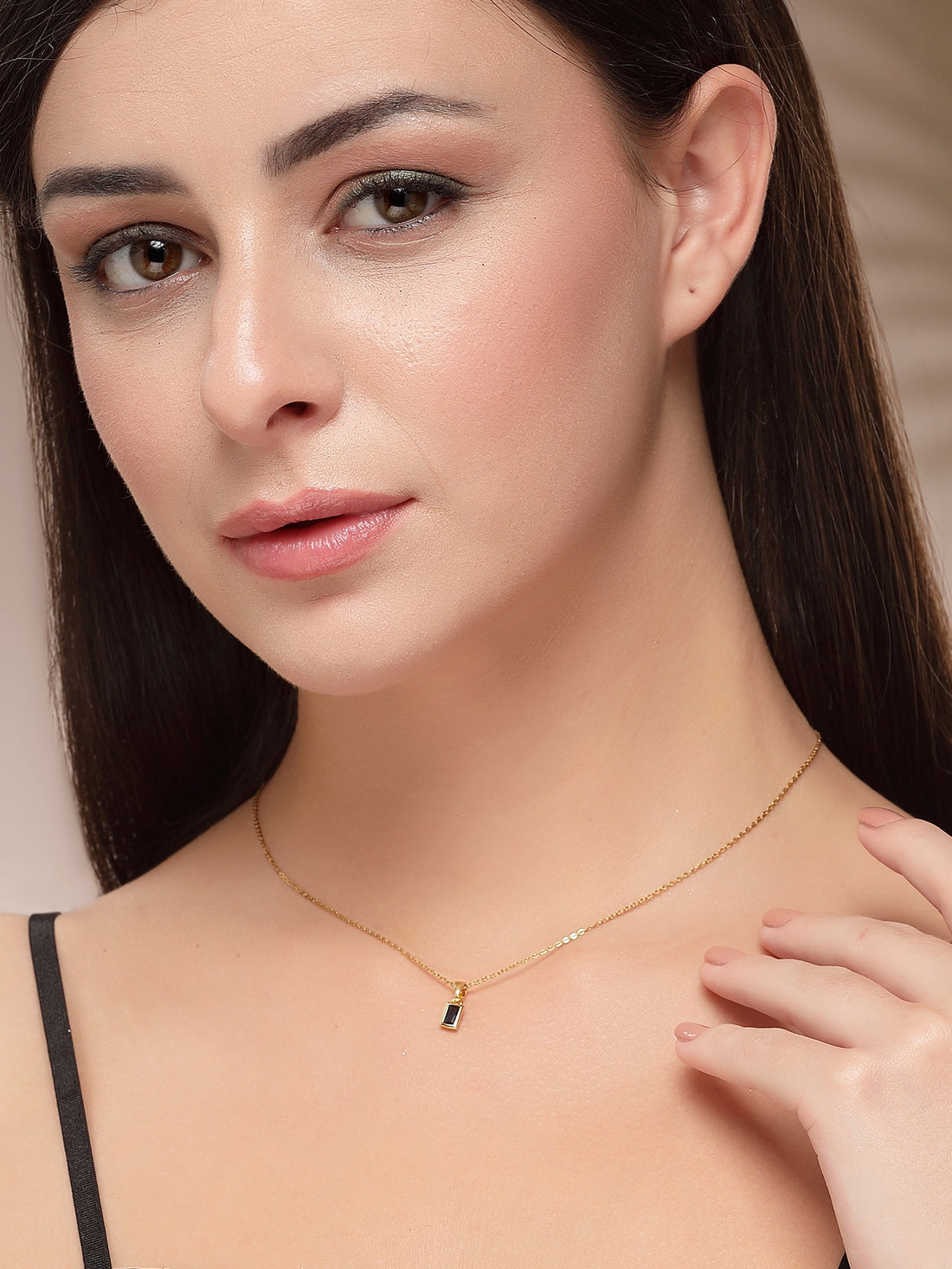 Bohey by KARATCART Delicate Gold-Plated Blue Rectangular Pendant for Women