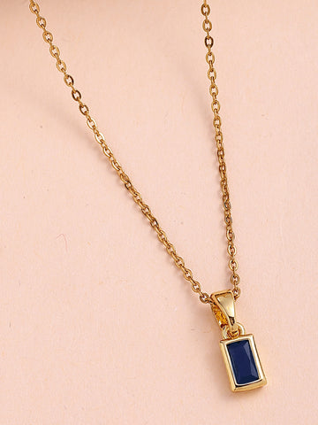 Bohey by KARATCART Delicate Gold-Plated Blue Rectangular Pendant for Women