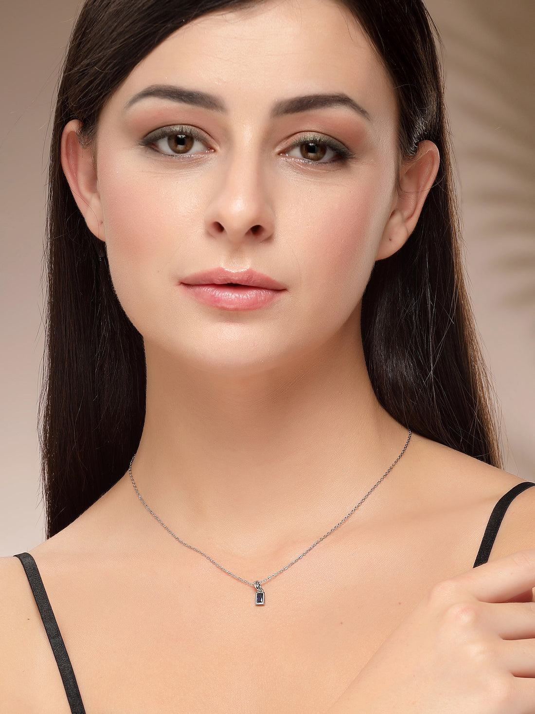 Bohey by KARATCART Delicate Silver-Plated Blue Rectangular Pendant for Women