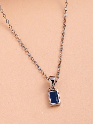 Bohey by KARATCART Delicate Silver-Plated Blue Rectangular Pendant for Women