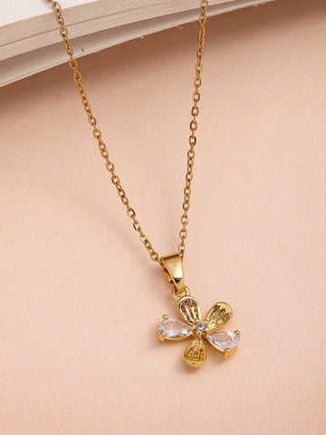 Bohey by KARATCART Delicate Gold-Plated Floral Pendant with Sparkling Crystals for Women
