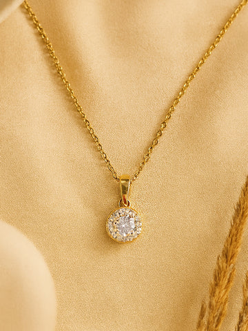 Bohey by KARATCART Luxurious Gold Round American Diamond Pendant for Women