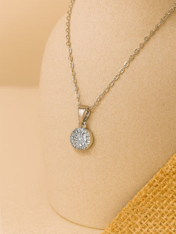 Bohey by KARATCART Luxurious Silver Round American Diamond Pendant for Women