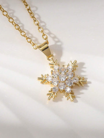 Bohey by KARATCART Luxurious Gold Snowflake American Diamond Pendant for Women
