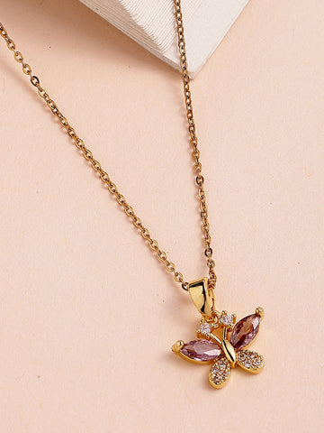 Bohey by KARATCART Gold-Plated Sparkling Butterfly Pendant for Women