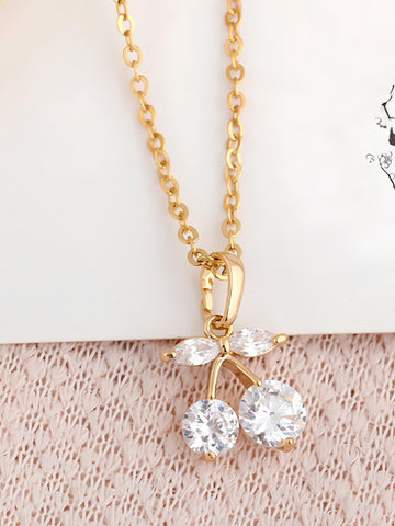 Bohey by KARATCART Stylish Gold Cherry Design American Diamond Pendant for Women
