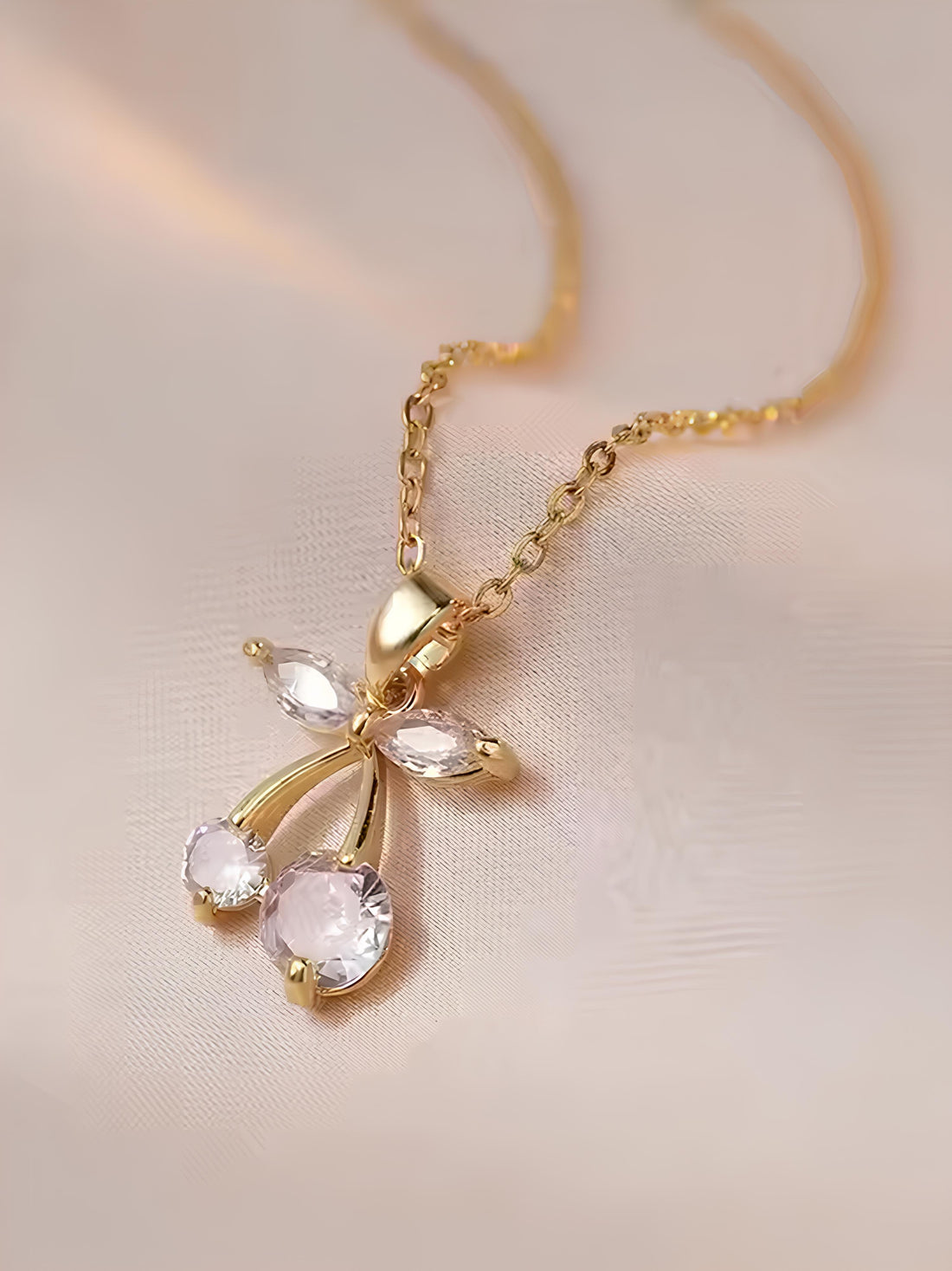 Bohey by KARATCART Stylish Gold Cherry Design American Diamond Pendant for Women
