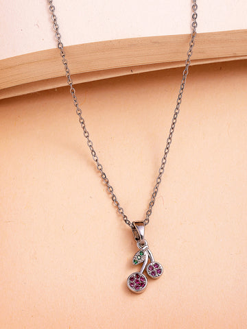 Bohey by KARATCART Trendy Pink and Green Crystal Cherry Pendant for Women