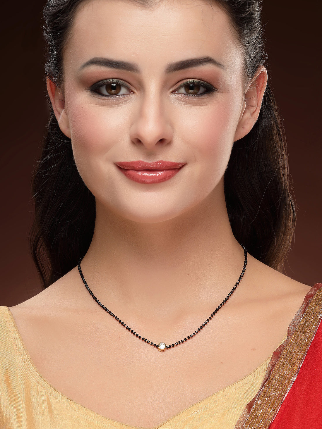 Bohey by KARATCART Traditional Gold-Toned Round American Diamond Mangalsutra for Women