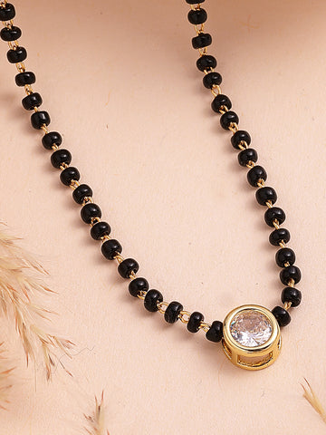 Bohey by KARATCART Traditional Gold-Toned Round American Diamond Mangalsutra for Women