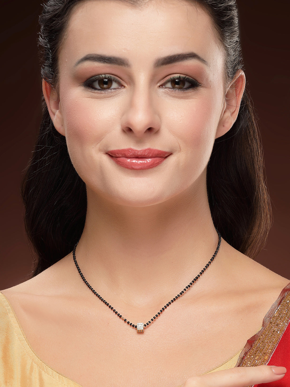 Bohey by KARATCART Traditional Gold-Toned Square American Diamond Mangalsutra for Women