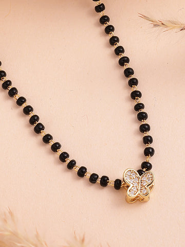 Bohey by KARATCART Sparkling Gold-Plated Butterfly Charm Mangalsutra for Women