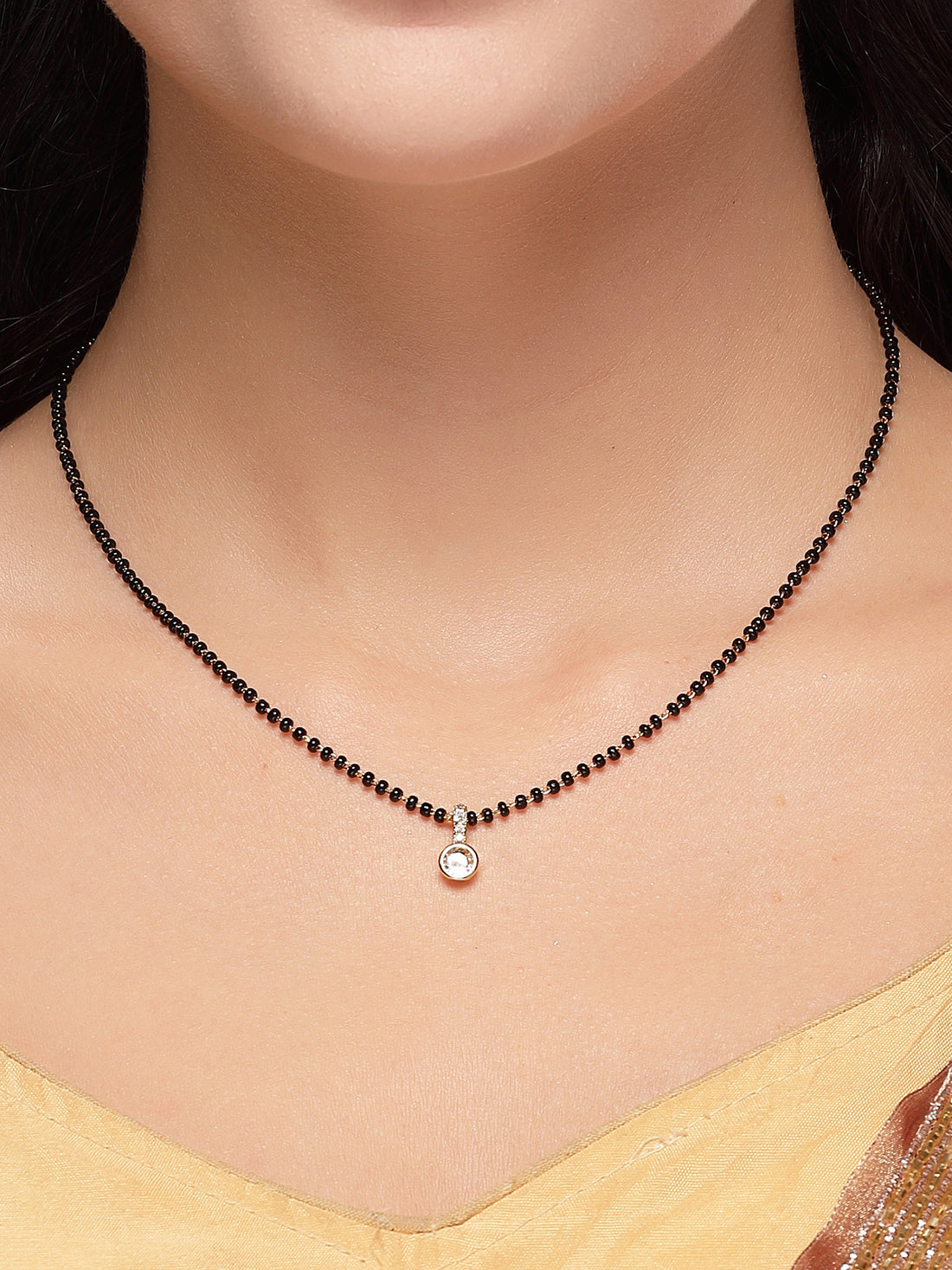 Bohey by KARATCART Classic Round Solitaire Pendant Gold-Toned Mangalsutra for Women