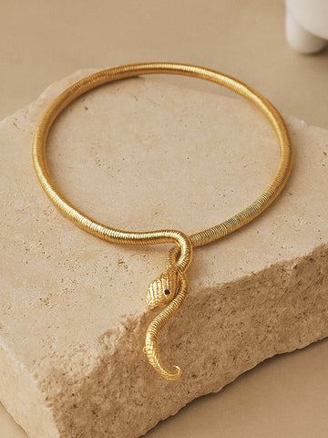 Bohey by KARATCART Stylish Gold-Plated Snake Design Hasli Necklace for Women