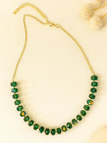 Bohey by KARATCART Sparkling Green Crystal Adjustable Chain Necklace for Women