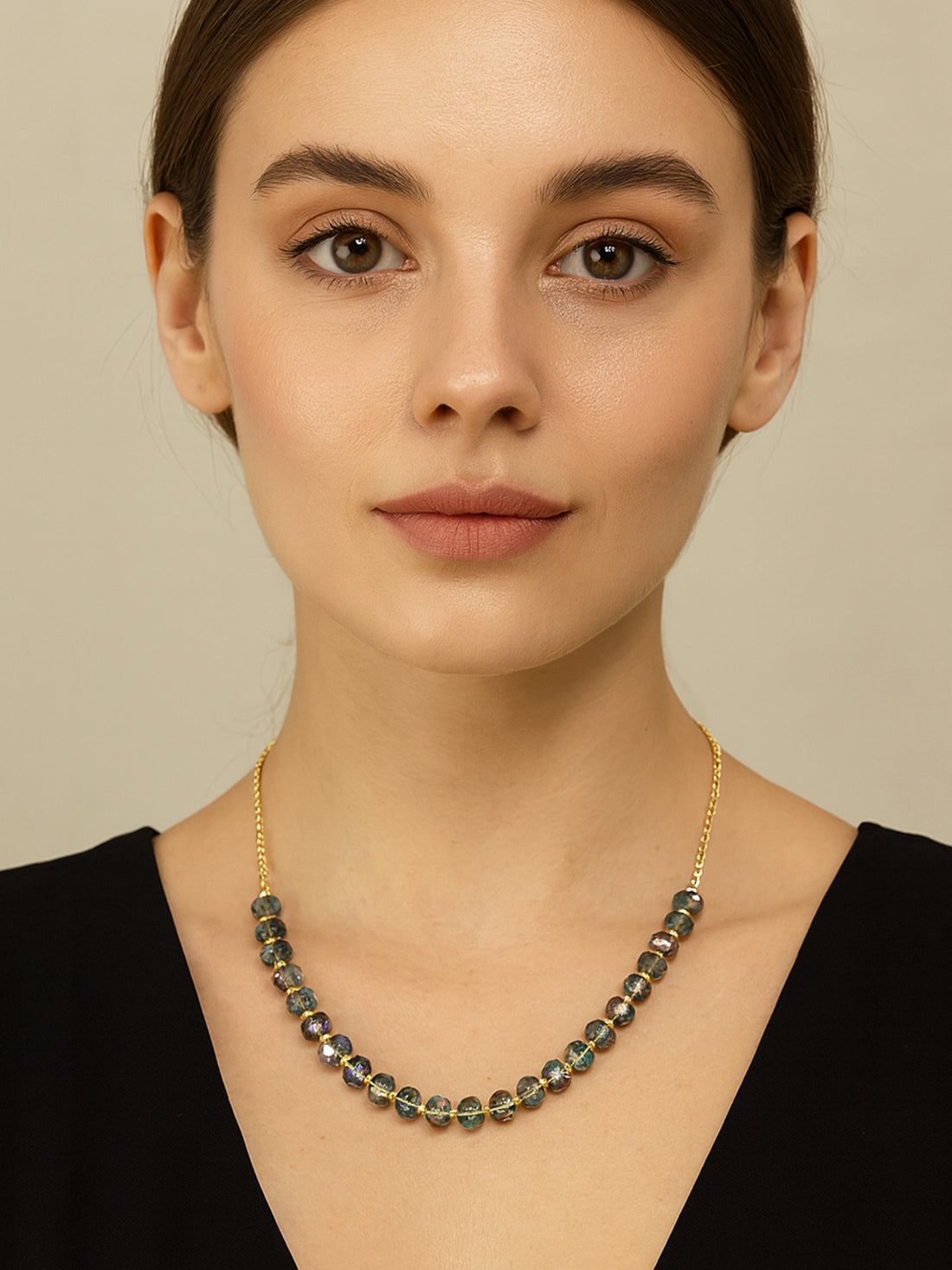 Bohey by KARATCART Sparkling Grey Crystal Adjustable Chain Necklace for Women