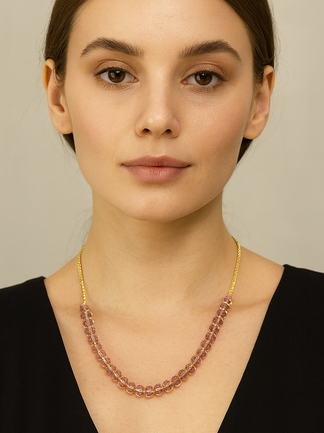 Bohey by KARATCART Sparkling Pink Crystal Adjustable Chain Necklace for Women