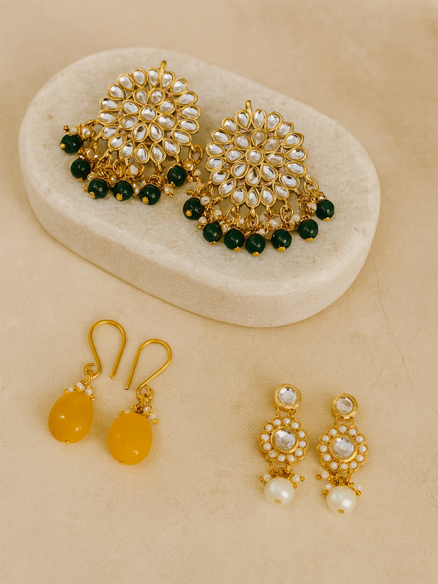 Karatcart Set of 3 Handcrafted Kundan Earrings Combo for Women