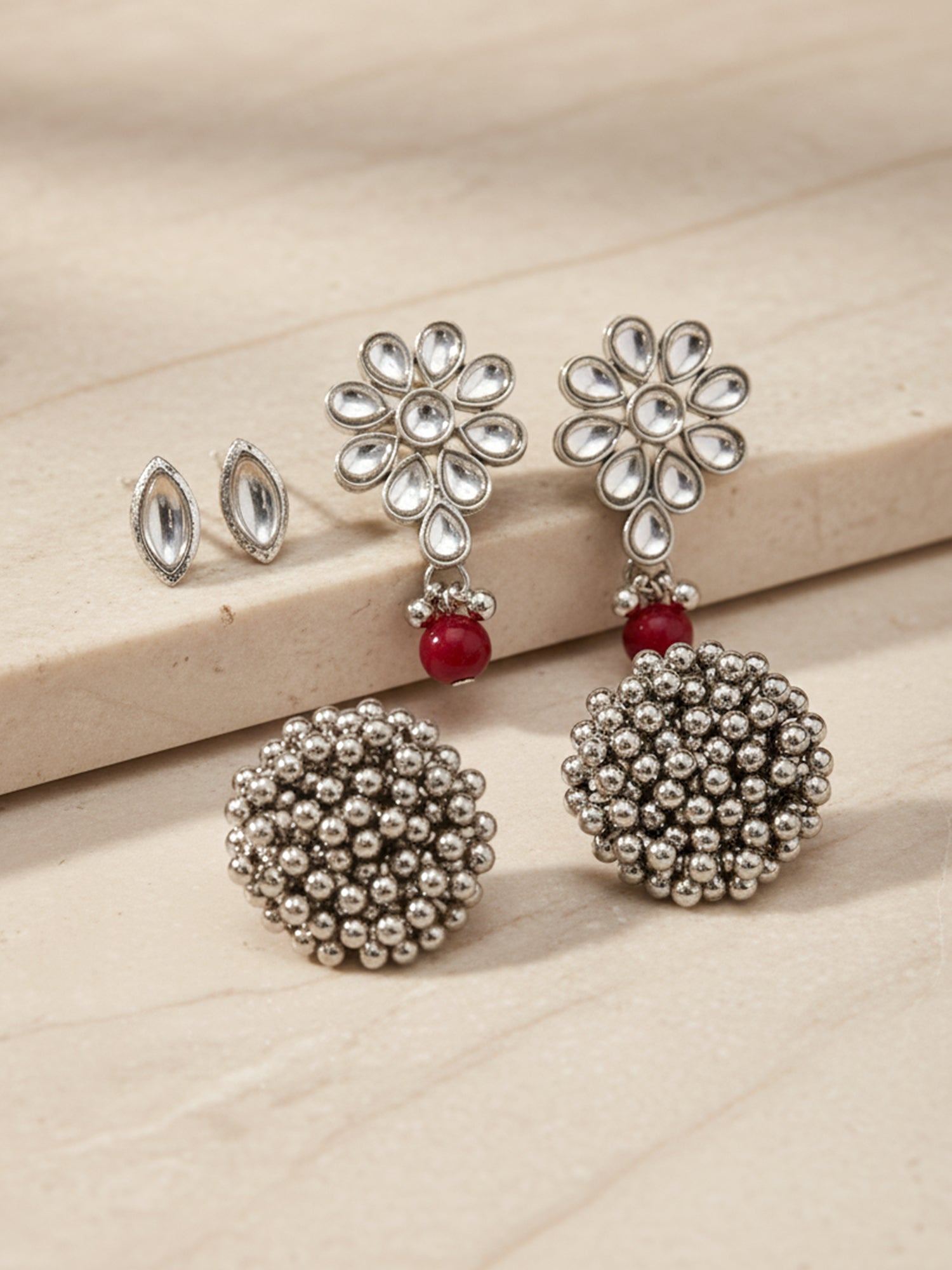 Karatcart Set of 3 Handcrafted Kundan Earrings Combo for Women