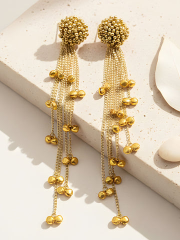 KARATCART Traditional Gold-Plated Kashmiri Style Ghungroo Chain Tassel Earrings for Women
