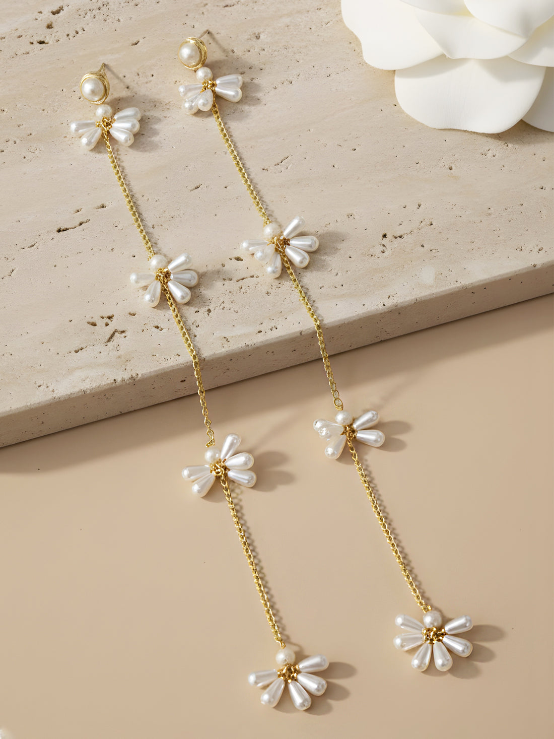 KARATCART Elegant Gold-Plated Drop Pearl Long Chain Dangler Earrings for Women