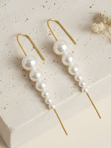 KARATCART Designer Gold-Plated Graduated White Pearl Cuff Earrings for Women