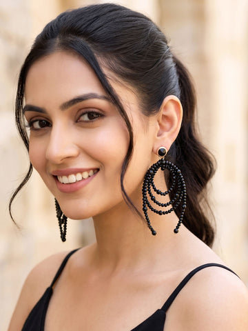 KARATCART Stylish Black Crystal Beaded Long Dangler Earrings for Women