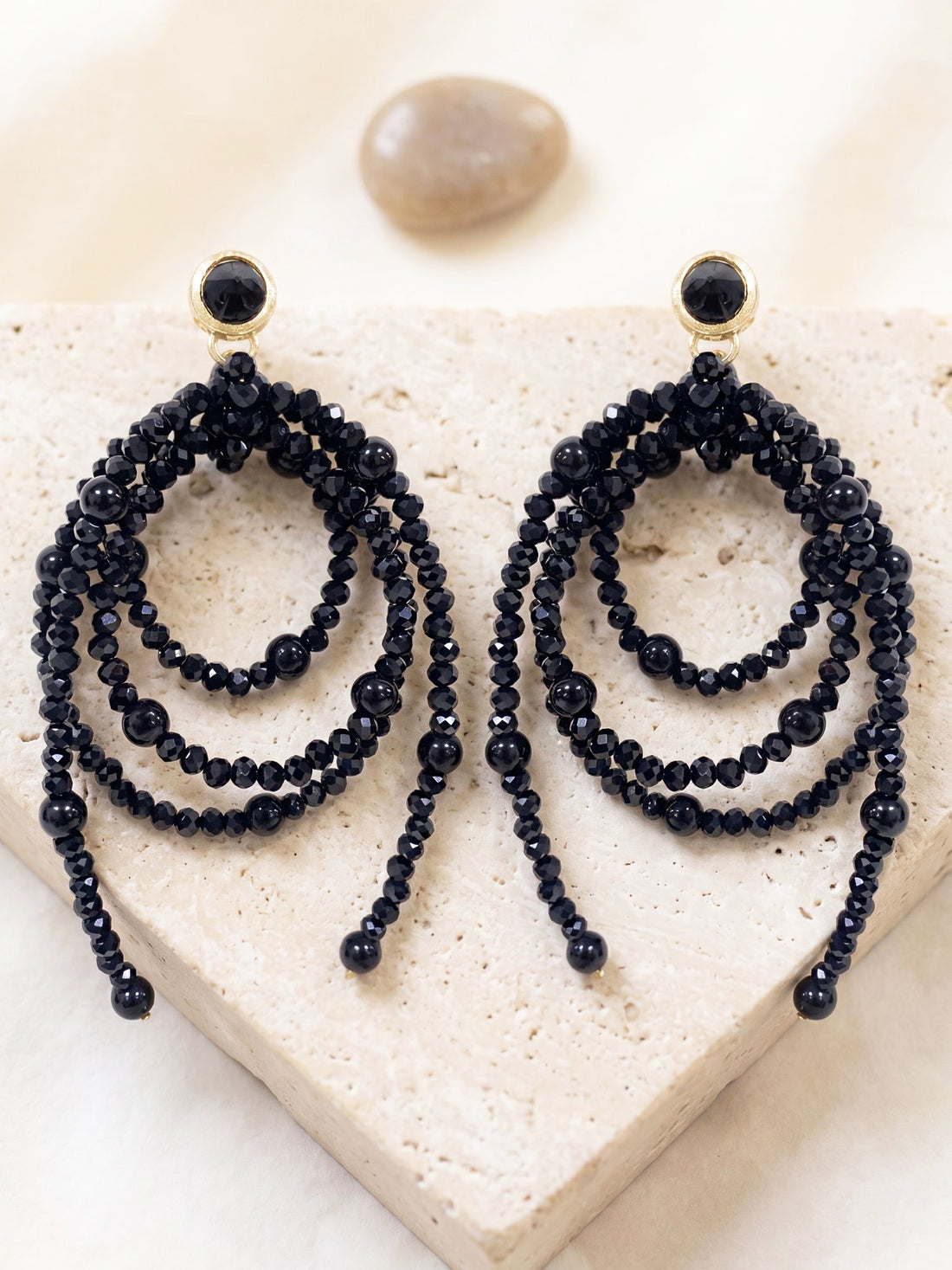 KARATCART Stylish Black Crystal Beaded Long Dangler Earrings for Women