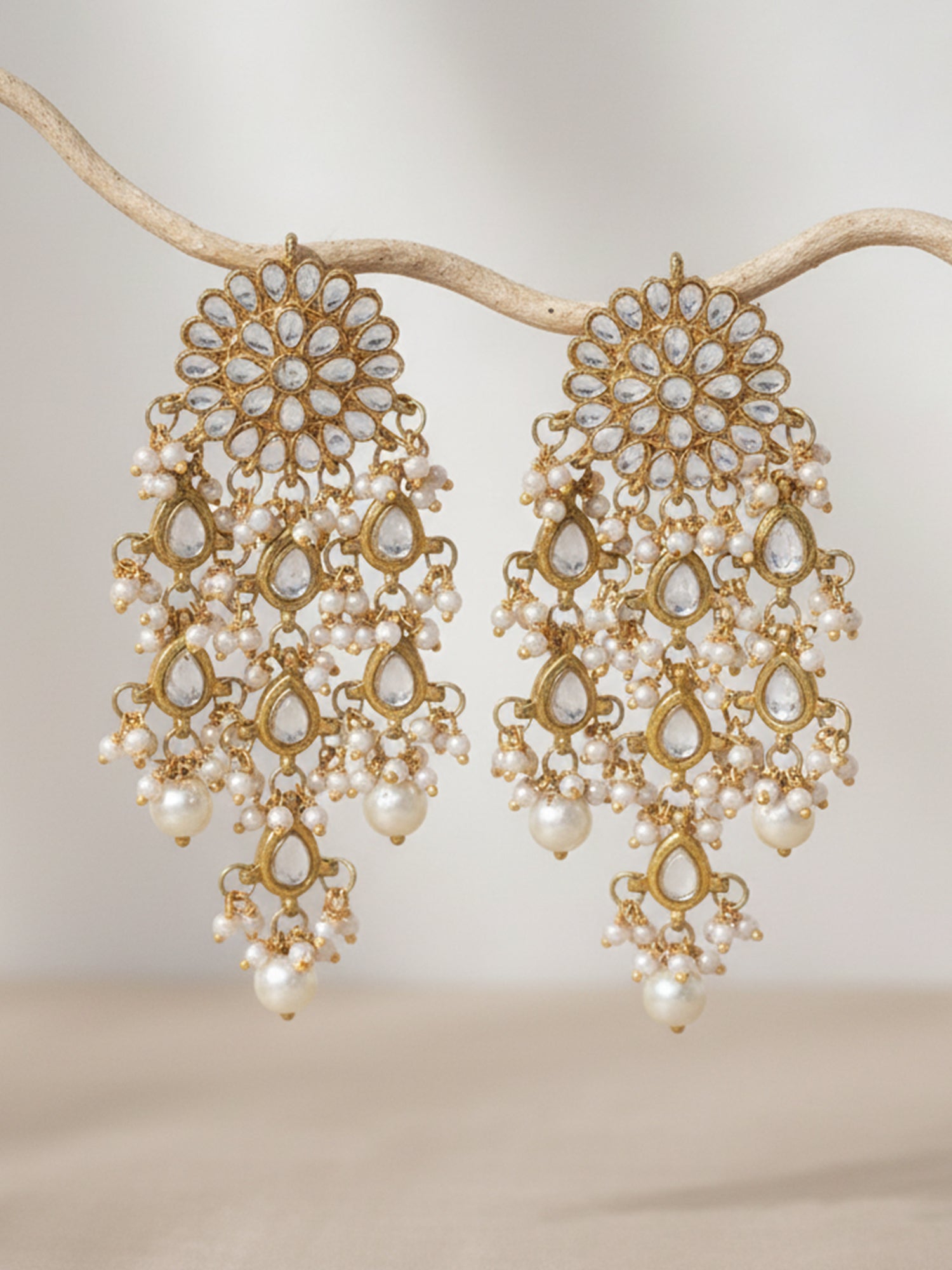 Kundan Peach Tassel Earrings