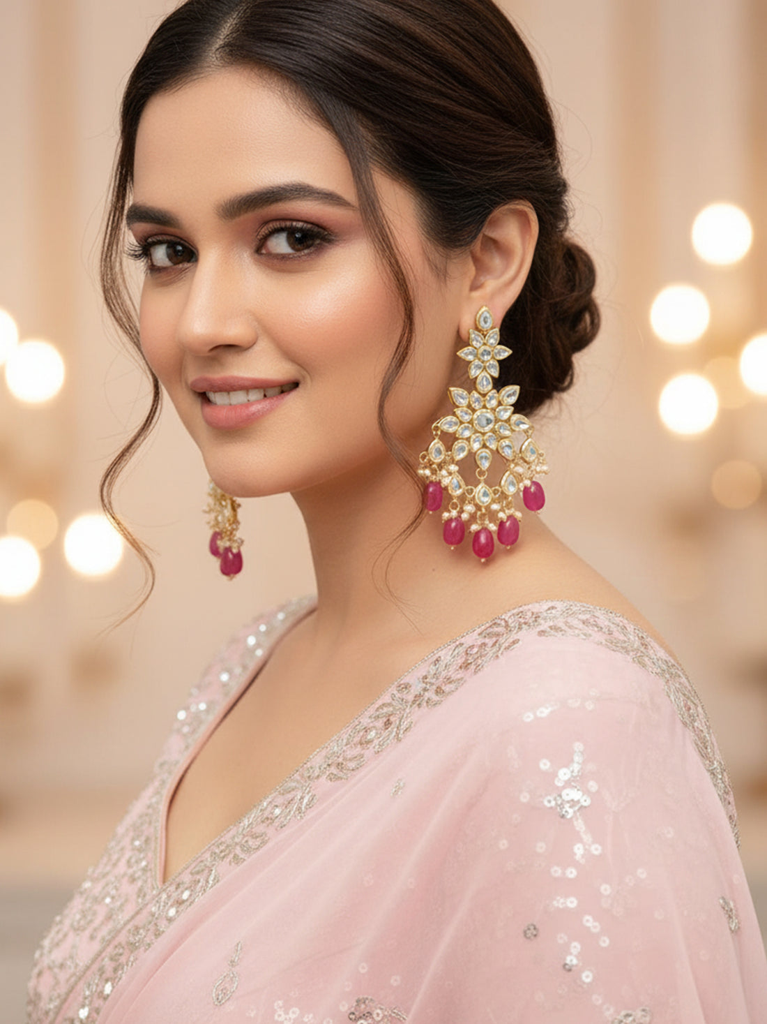 Karatcart 22K Kundan Red Tumble Dangle Earrings For Women