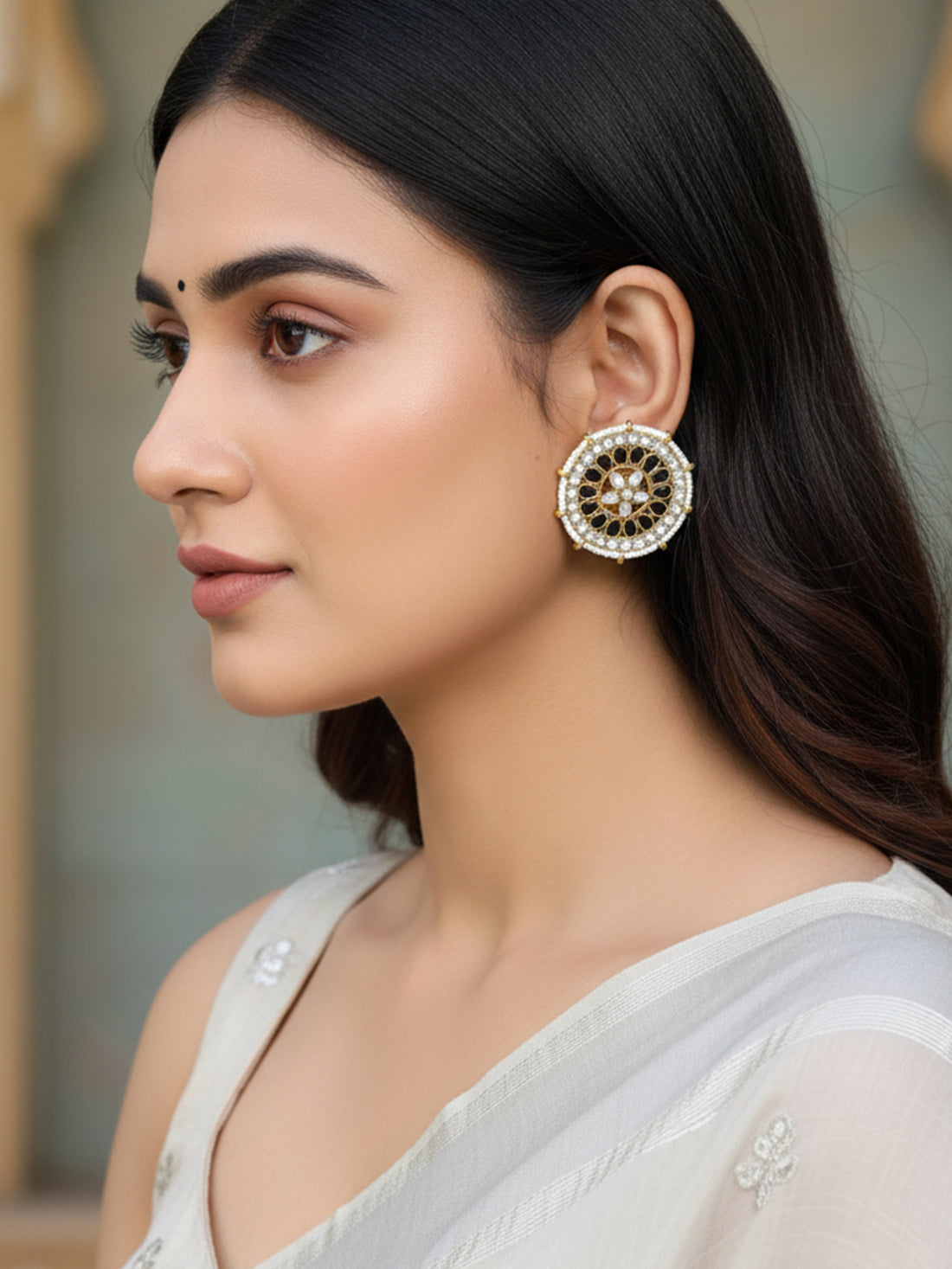 Kundan Black Stud Earrings
