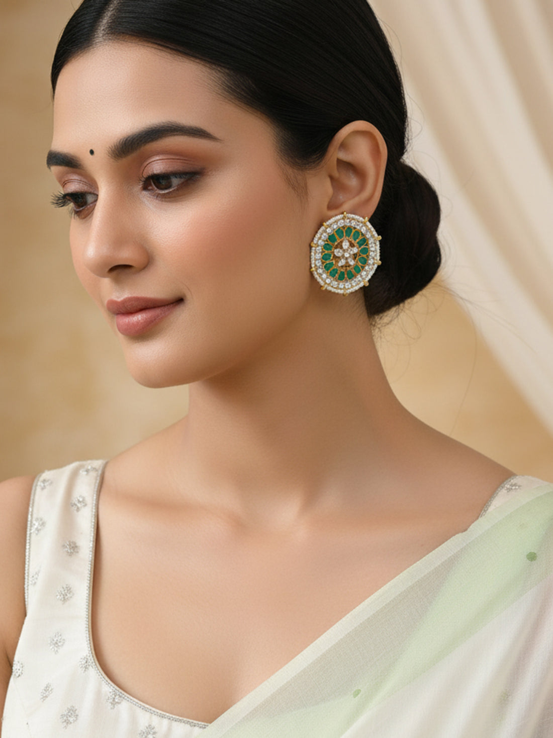 Kundan Green Stud Earrings