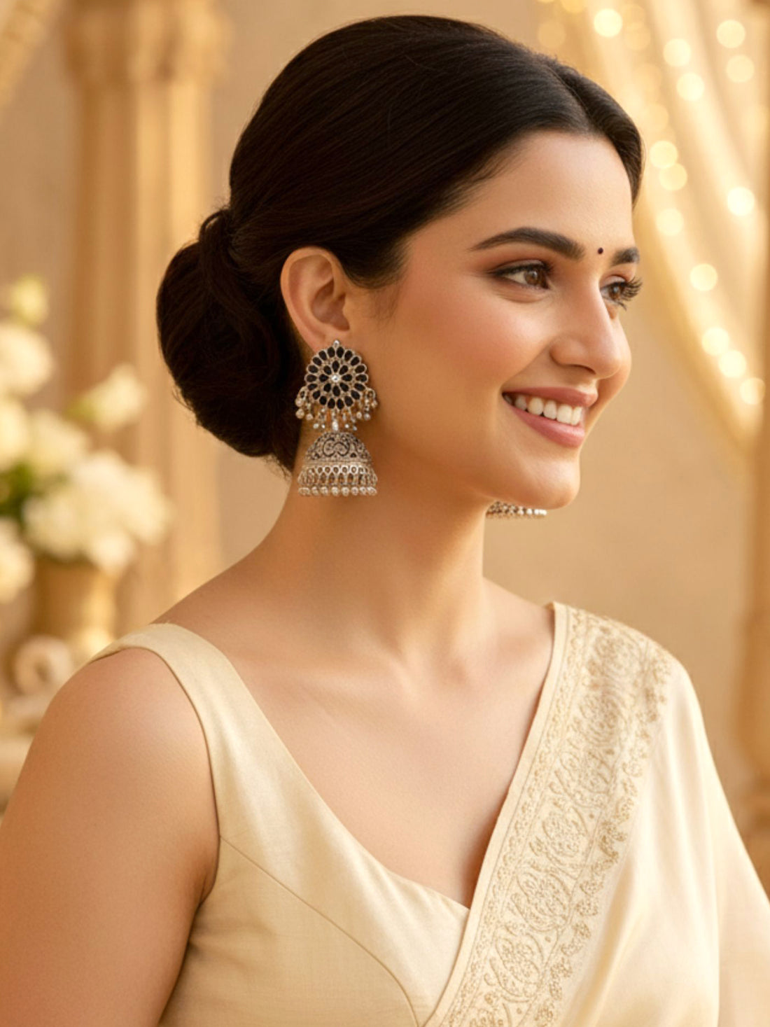 Oxidised Silver Peacock Jhumki Earrings