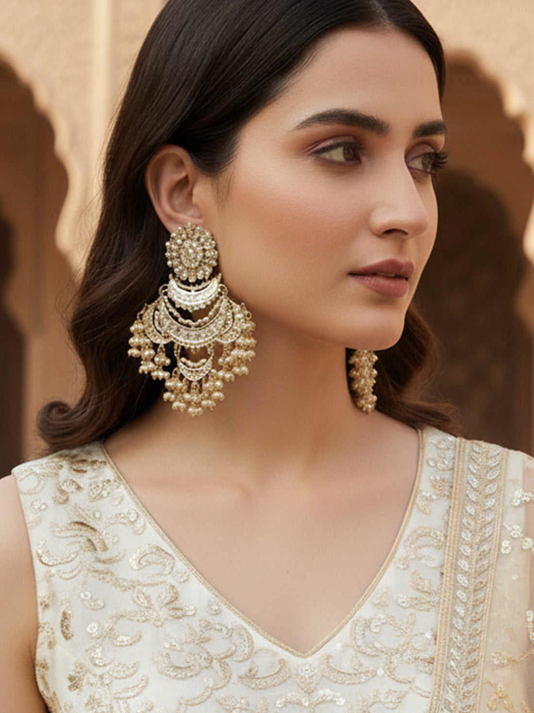 Karatcart Gold Plated Handcrafted Pearl Kundan Dangler Earrings for Women