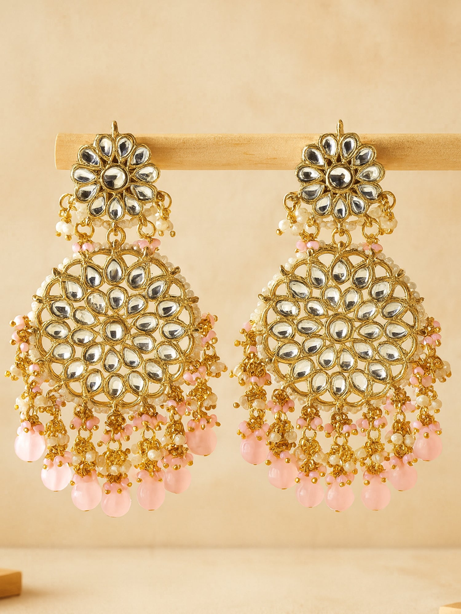 Karatcart Gold Plated Pink Handcrafted Kundan Dangler Earrings for Women