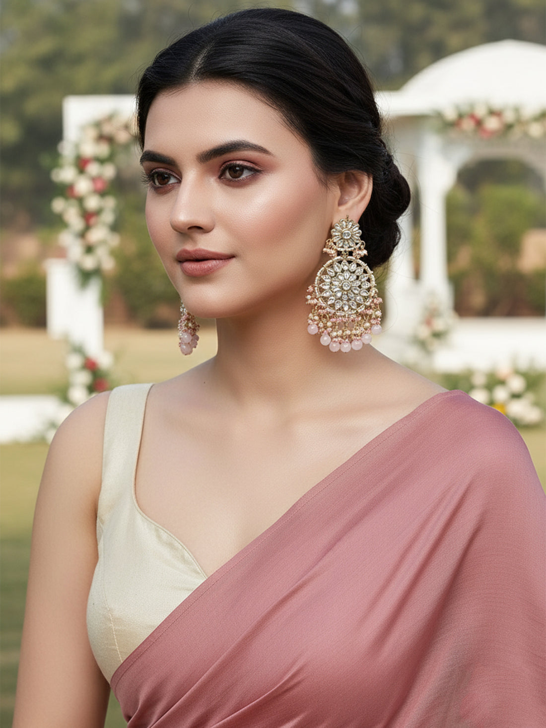 Karatcart Gold Plated Pink Handcrafted Kundan Dangler Earrings for Women