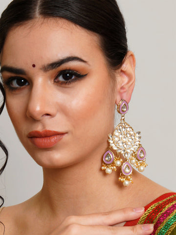 Karatcart Gold Plated Purple Meena Kundan Dangler Earrings for Women