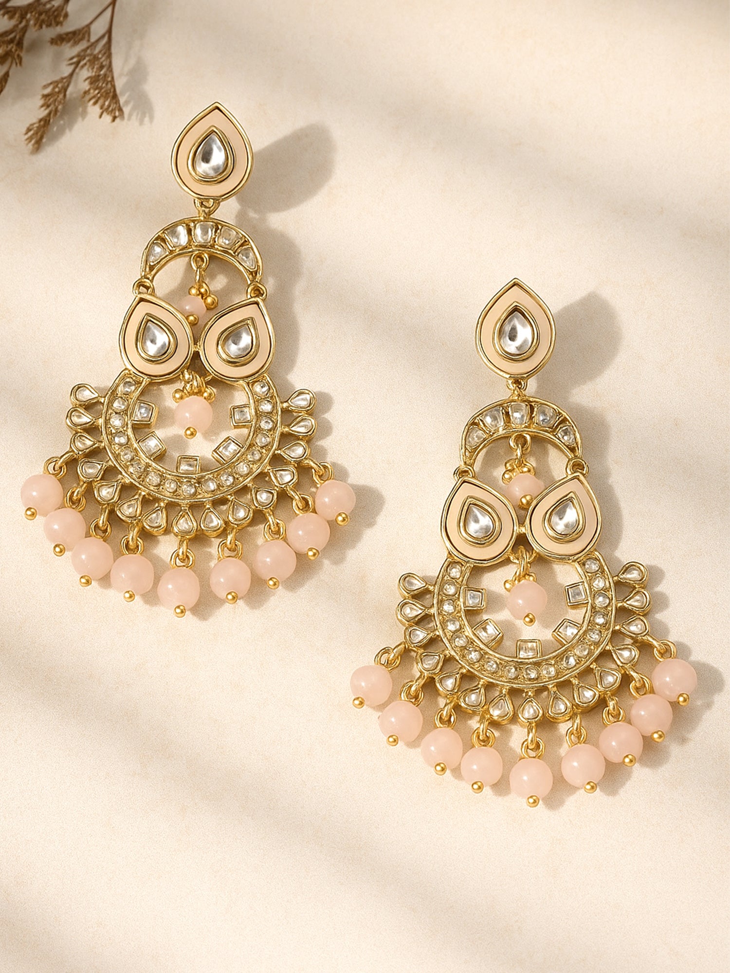 Karatcart Gold Plated Pink Beads Kundan Dangler Earrings for Women