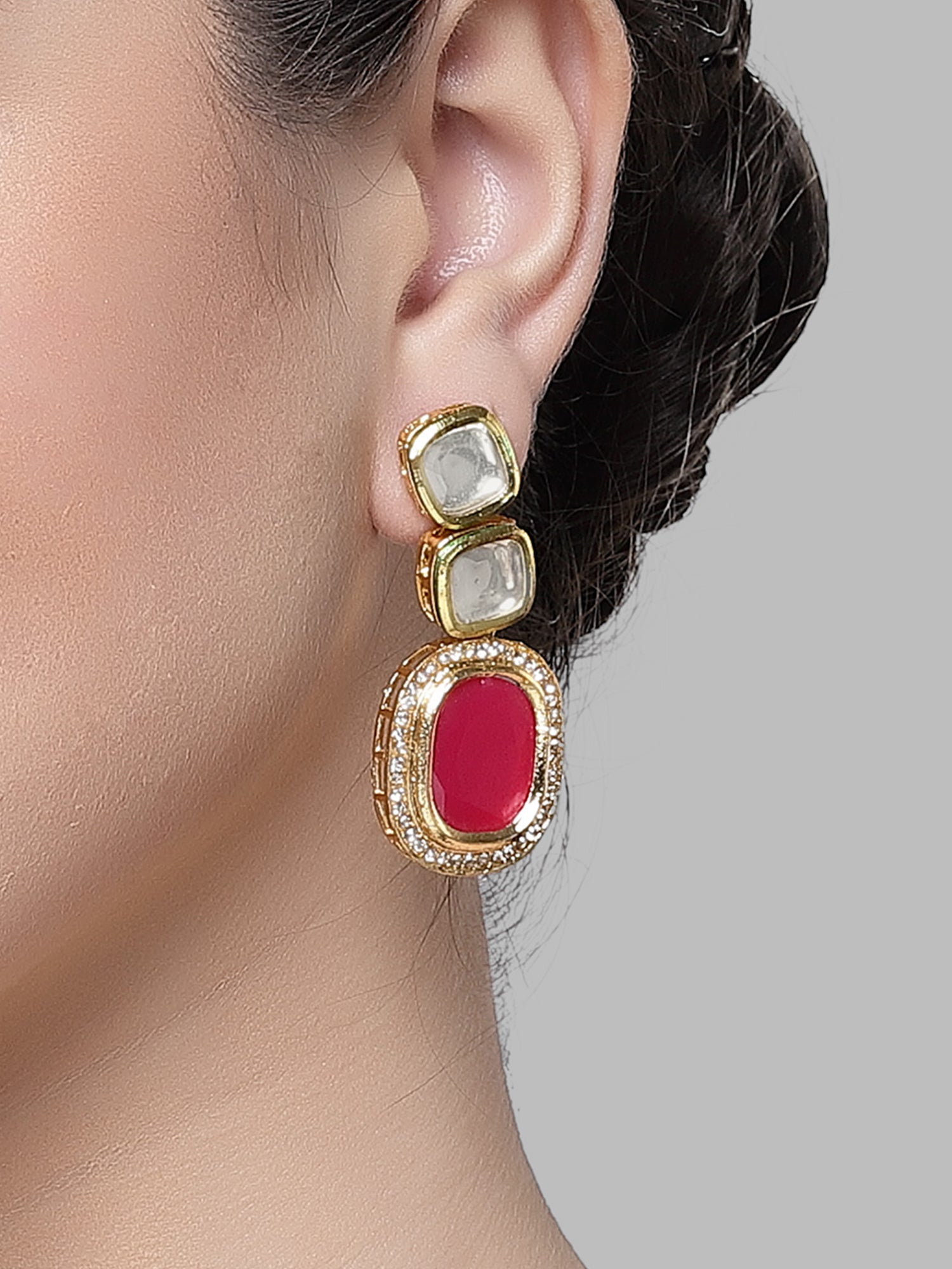 Karatcart Gold Red Polki Kundan Drop Earring for Women