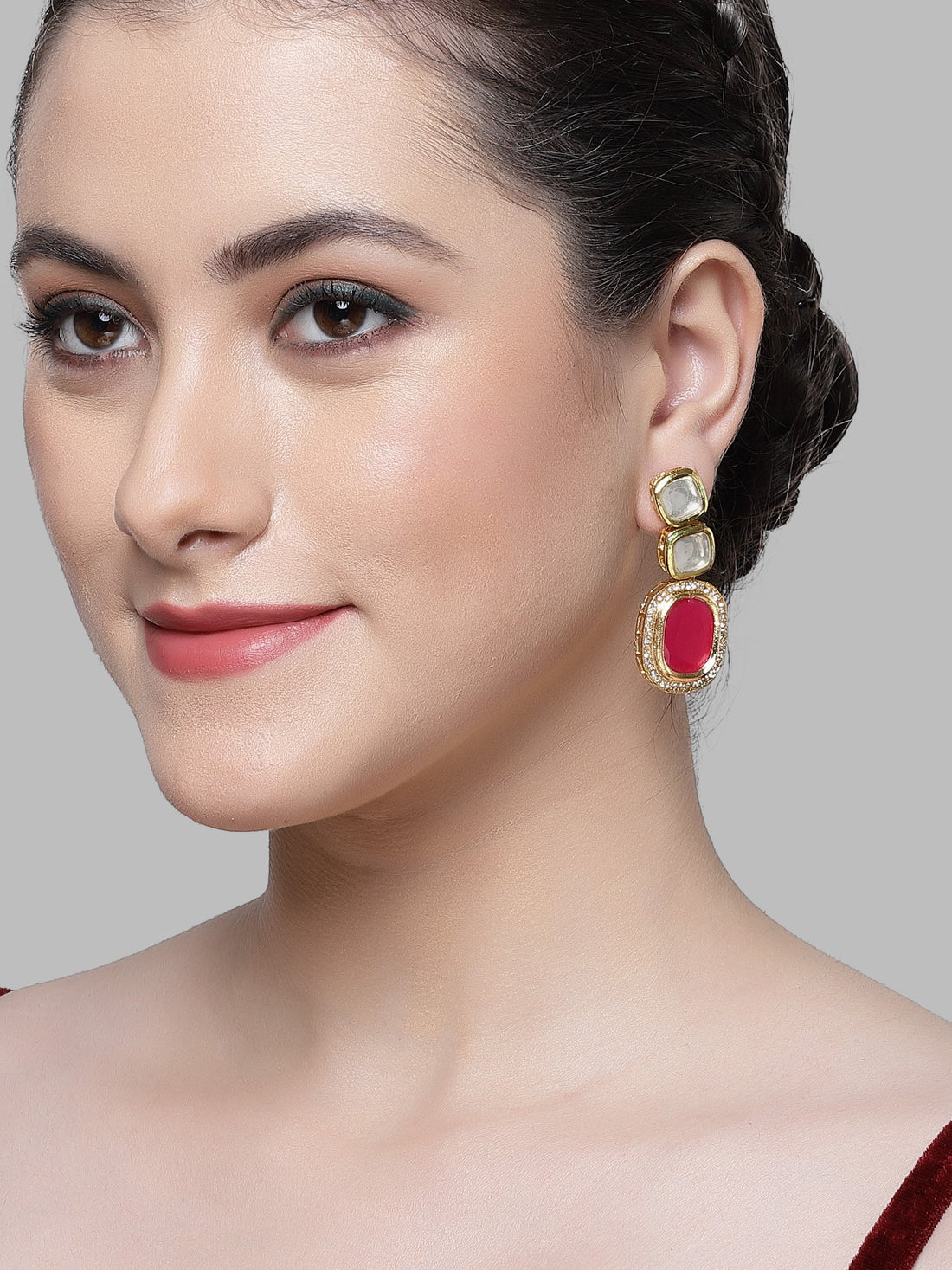 Karatcart Gold Red Polki Kundan Drop Earring for Women