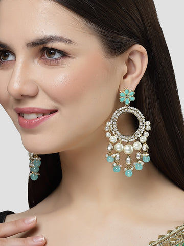 Karatcart Gold Plated Blue Beads and Kundan Studded Dangler Earrings for Women