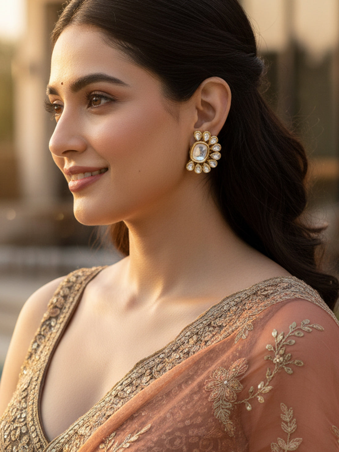 Karatcart Gold Plated Polki Kundan Stud Earrings for Women