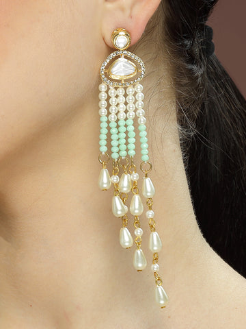 Karatcart Gold Plated Light Green Crystals Polki Kundan Tassel Earrings for Women