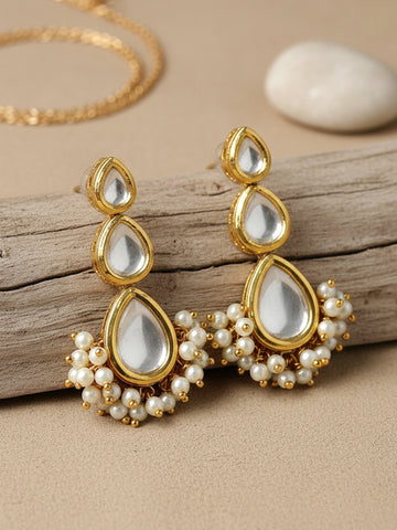 Karatcart Gold Plated Drop Shape Polki Kundan Earrings for Women