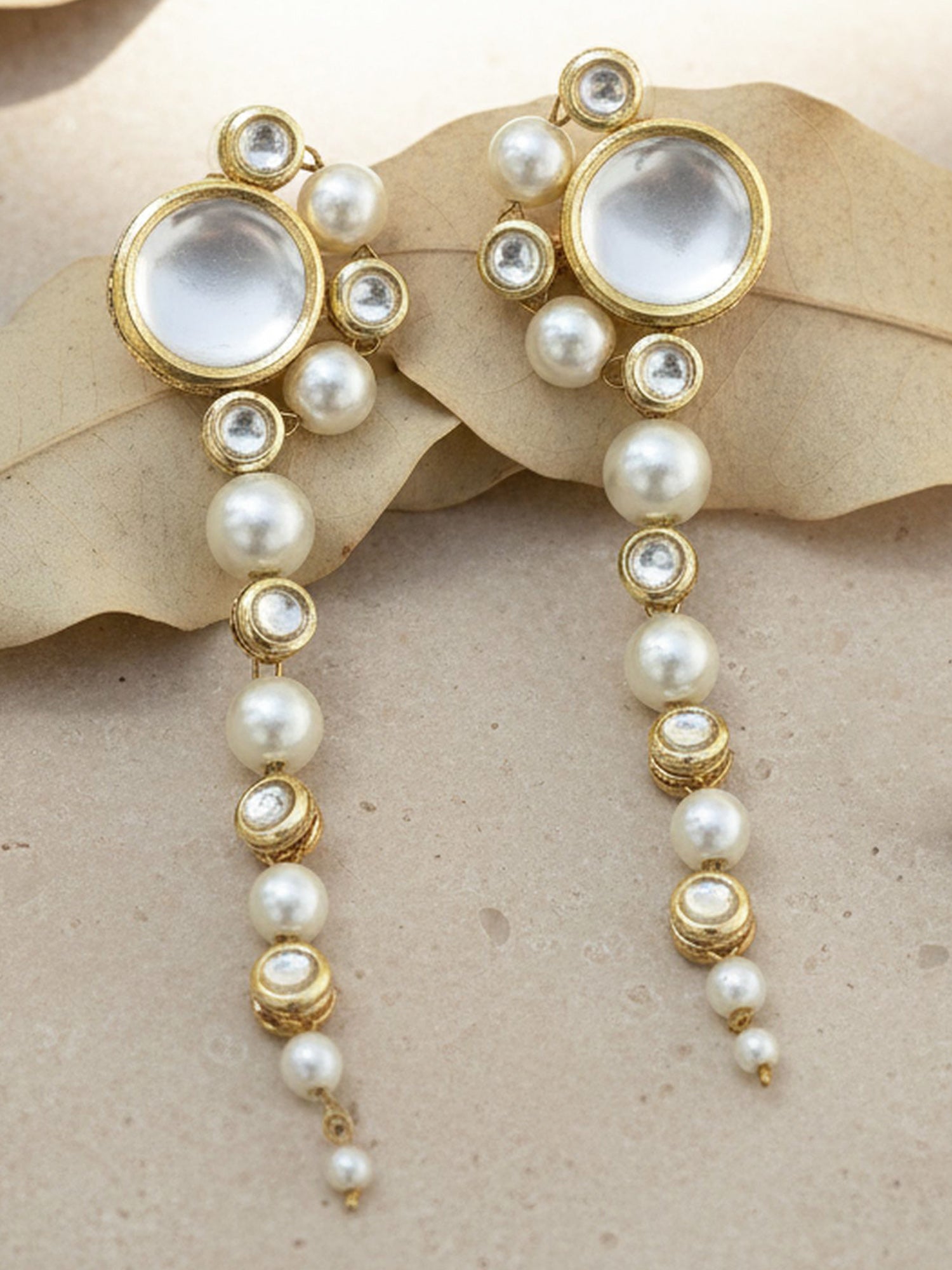 Karatcart Polki Kundan Peal Drop Earrings for Women