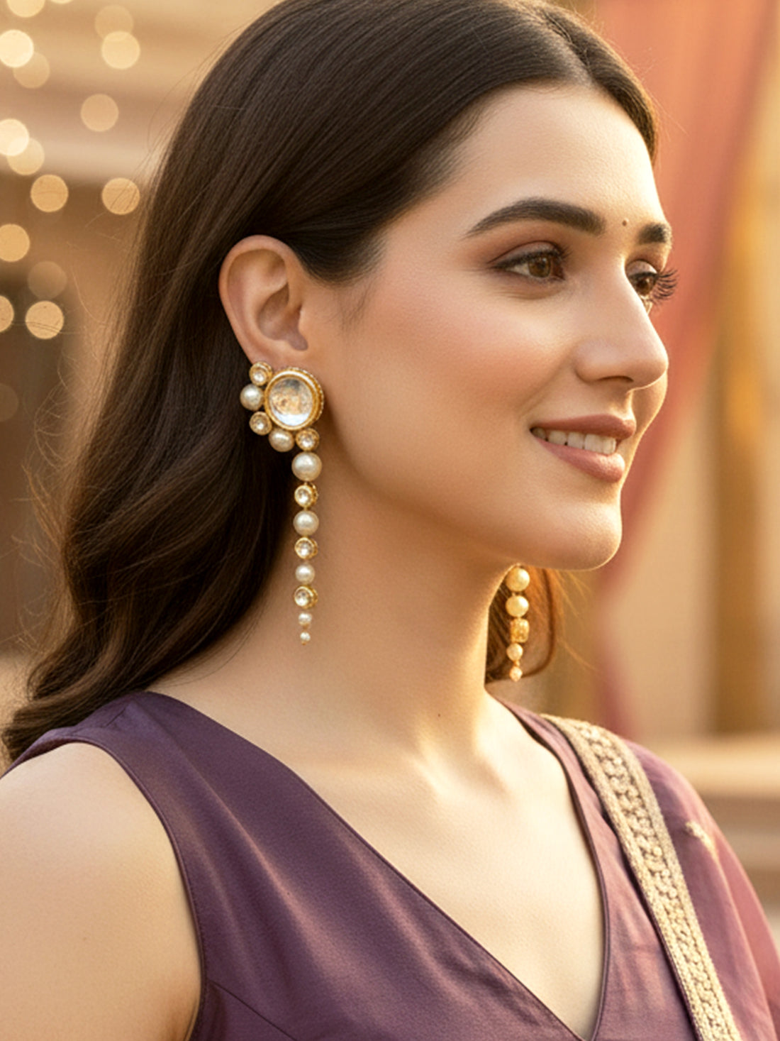 Karatcart Polki Kundan Peal Drop Earrings for Women