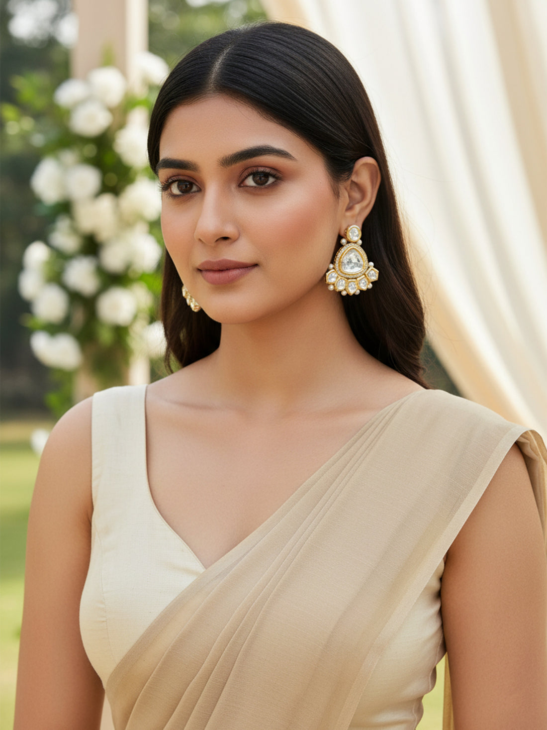 Karatcart Golden Triangle Polki Kundan Dangler Earrings for Women