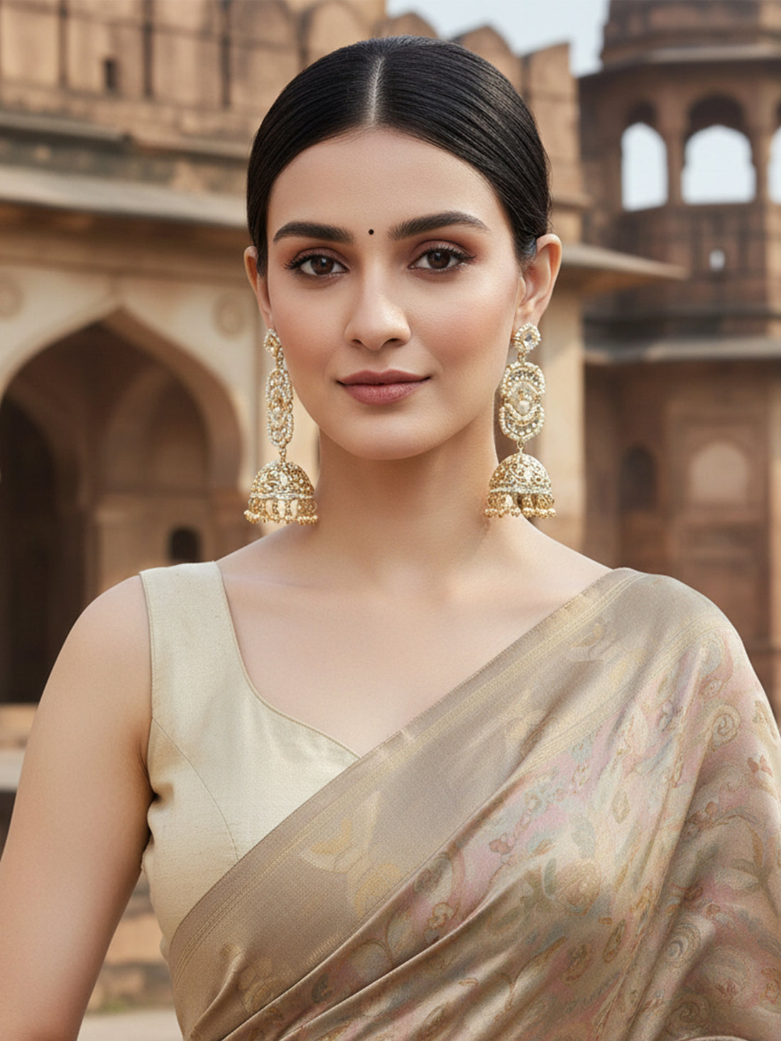 Karatcart Gold Plated Kundan Jhumki Drop Earrings for Women