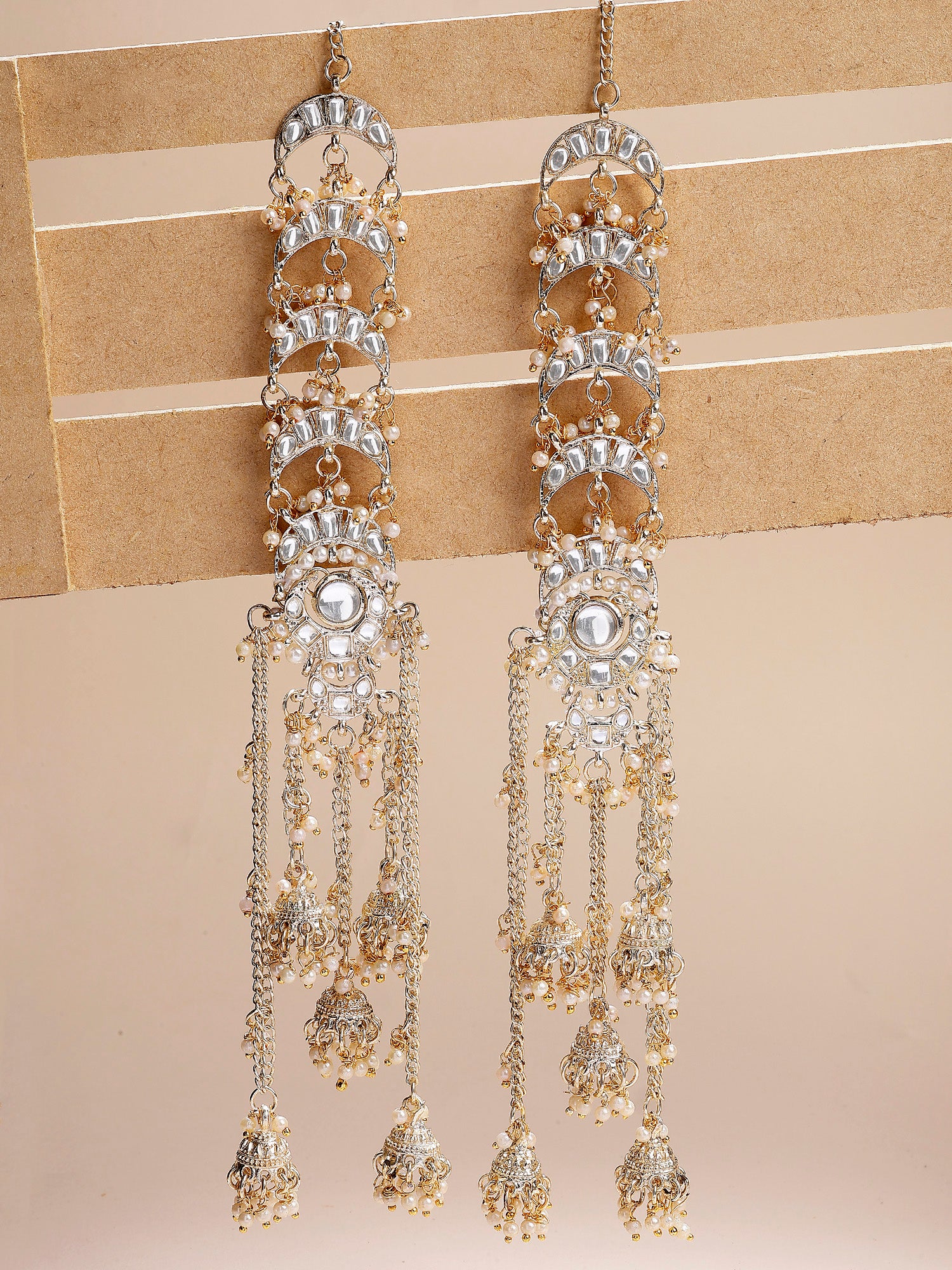 Karatcart Traditional Gold-Plated Kundan Kaanchain Earrings with Hanging Jhumki for Women - Image 1